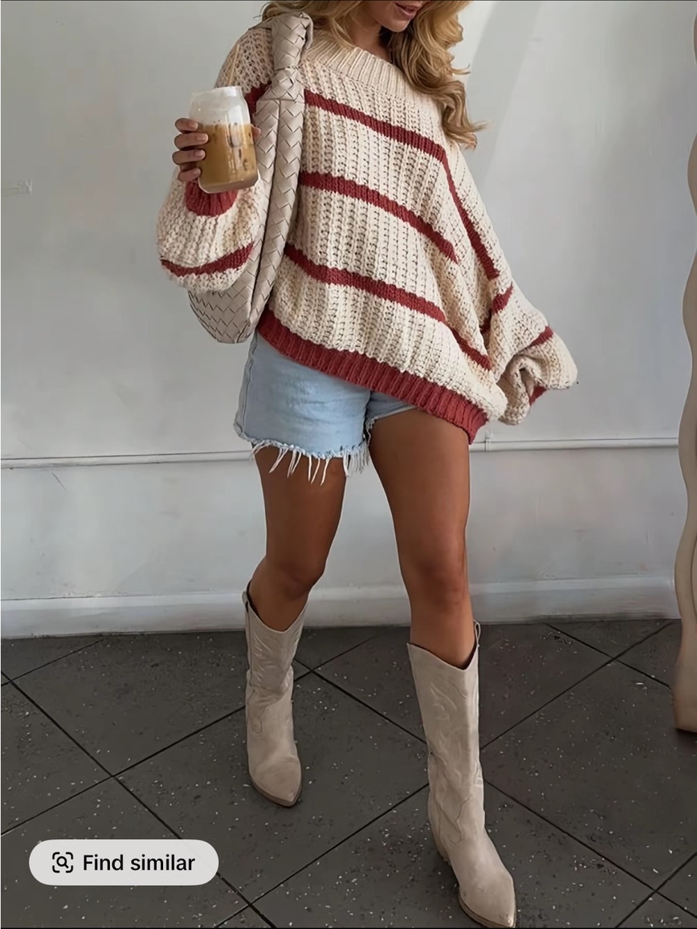 Source Unknown Cream Sweater with Rust Stripe Accents - Picture 1 of 6